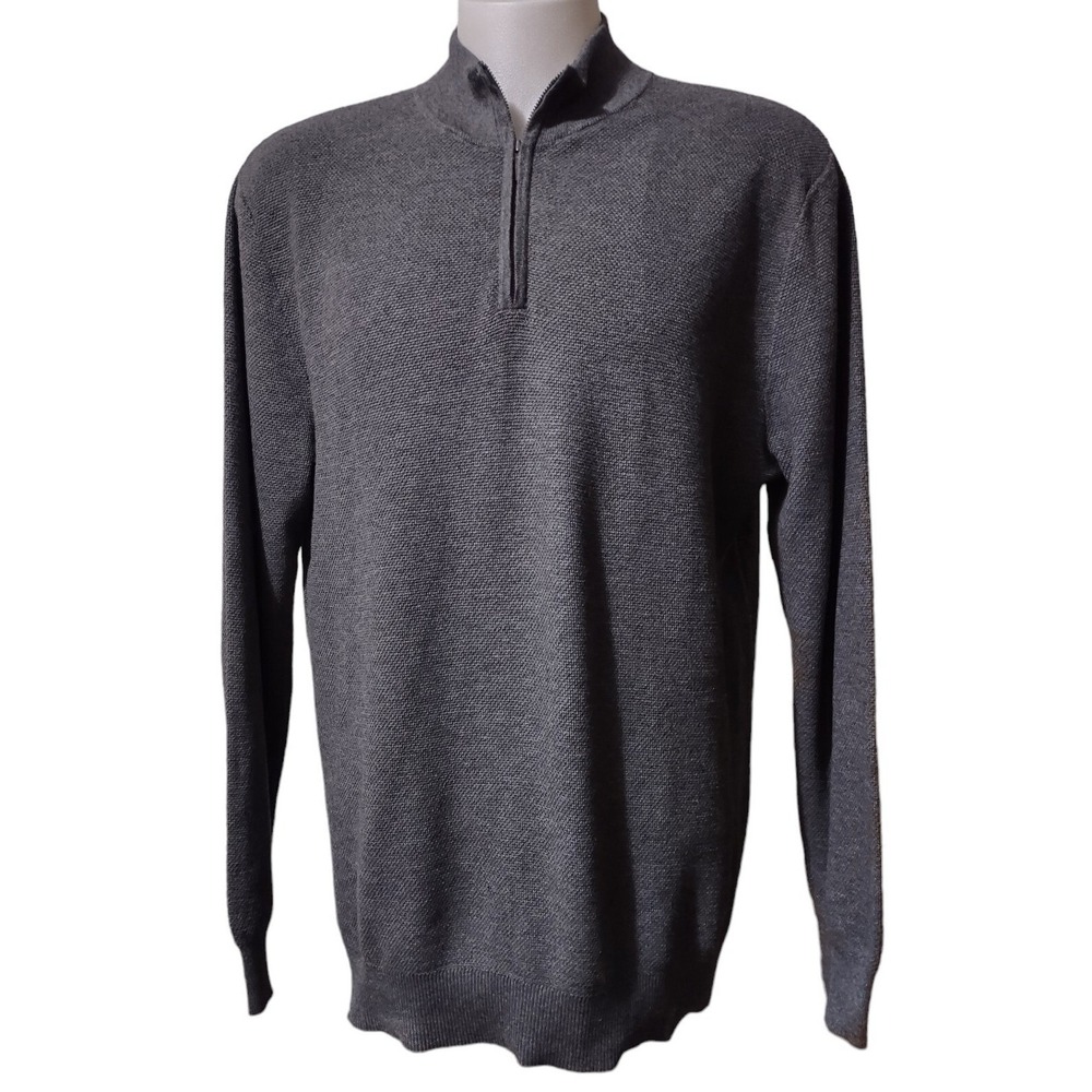 Claiborne Knit Sweater XXL Mens Gray Quarter Zip Performance Mock Neck Pullover
